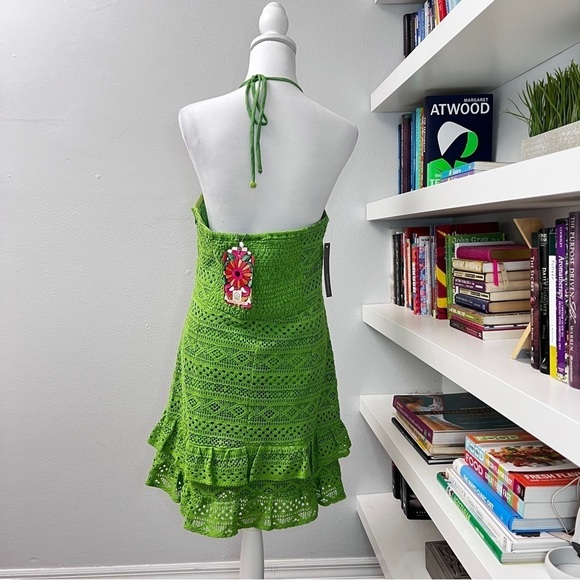 Farm Rio Halter Floral Ruffle NWT Crochet Mini Dress, Size XL - Picture 8 of 16